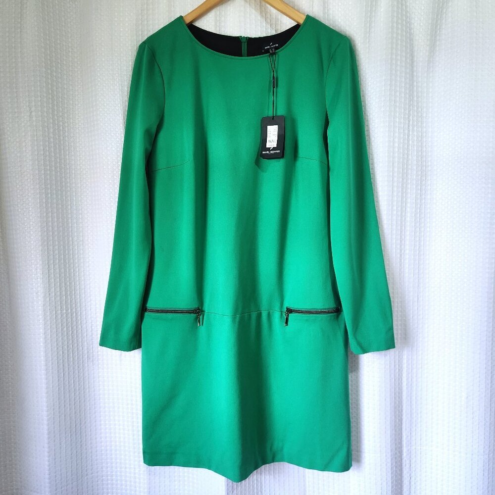 Daniel Hechter Size 14 Long Sleeve Green Dress Lined with Zipper Pockets